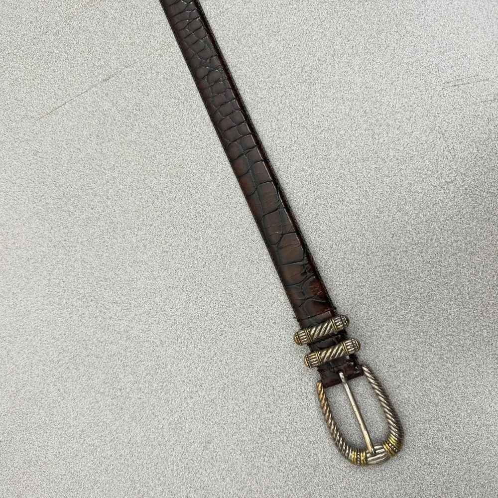 Fossil Belt Womens Medium Brown Croco Embossed Leather BT5096 Mixed Metal Buckle